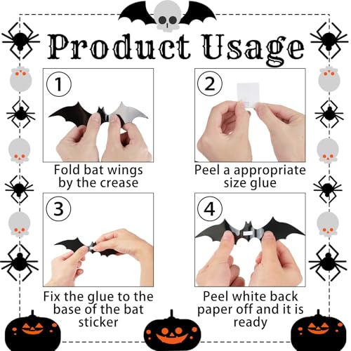 Decoración de murciélagos 3D pegatinas PVC Halloween 48 pzas miniatura 7