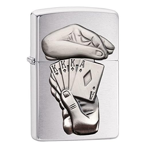 Zippo Full House Emblem Pocket Lighter, Brushed Chrome