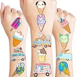 Ice Cream Temporary Tattoos 10 Sheets 120 PCS Ice Cream Cone Party Decorations Favors Supplies Sweet Theme Birthday Cute Stickers Christmas Gifts for Boys Girls Class School Prizes Carnival