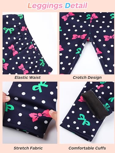 TODDOR 3 Pack Girls Printed Fleece Lined Leggings Thick Thermal Tights Warm Ankle Length Pants Winter Clothes for Kids2
