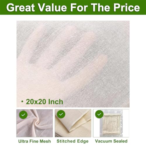 Image of 10 Pcs Cheese Cloths, SGS Tested 100% Unbleached Cotton, 20x20 Inch Grade 100 Reusable Cheese Cloth With Ultra-Fine Mesh, Reusable Muslin Cheesecloth for Straining,Juicing,Cooking Turkey, Baking