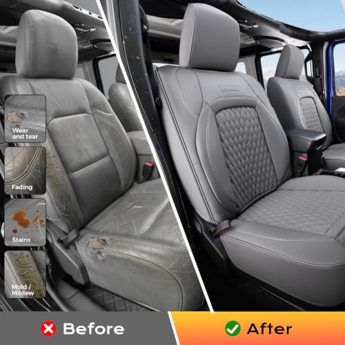Image of Coverado Seat Covers for 2018-2026 Jeep Wrangler, Waterproof Gray Seat Covers Full Set, Vehicle Leather Seat Protector Cushion for Unlimited Sahara Rubicon Willys Jeep Wrangler JL Seat Covers 4 Door