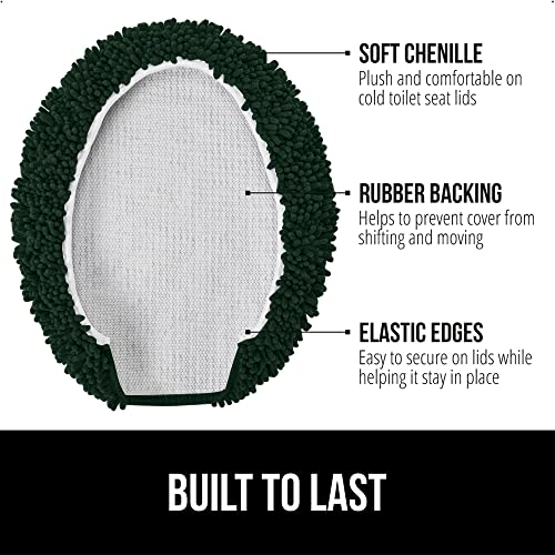 Image of GORILLA GRIP Soft Chenille Bathroom Toilet Lid Cover, Machine Washable Seat Covers, 19.5x18.5, Stays in Place Rubber Backing, Fits Most Round, Elongated and Oblong Lids, Accessories Decor, Hunter