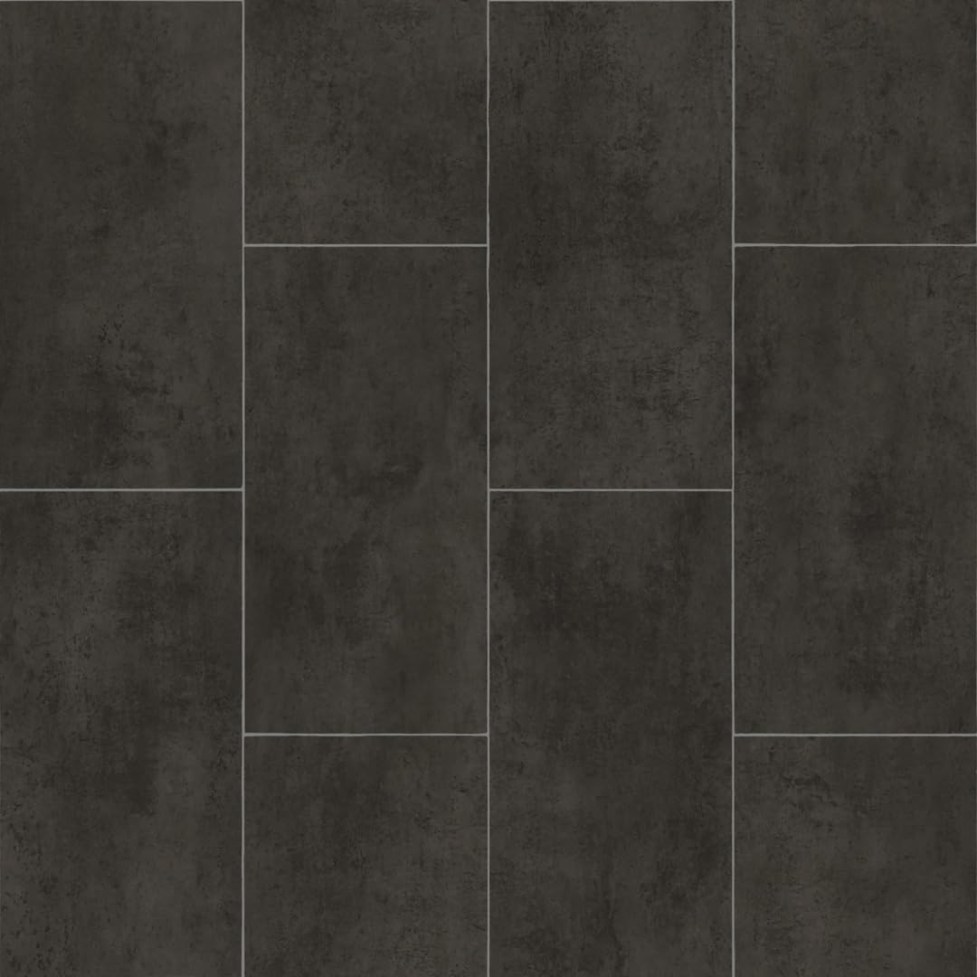 Vinyl Flooring Black Tile Effect Easy DIY Vinyl Flooring Roll | Non-Slip Easy Clean Waterproof Lino Vinyl Floor | Kitchen Bathroom Hallway Flooring (Black Tile, 2m x 6m)