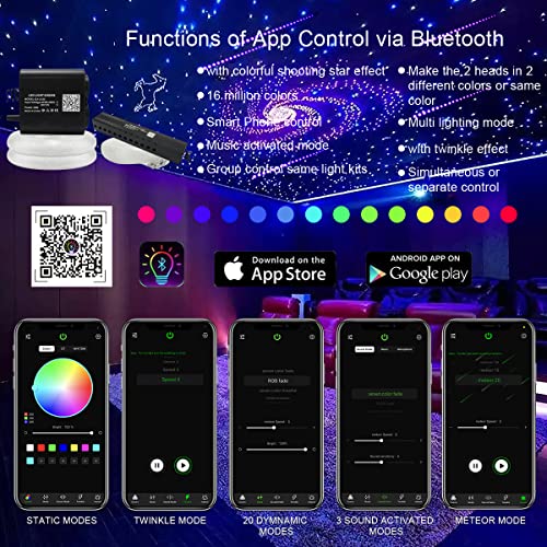 Akepo 20W Rgbw Twinkle Dual-Head Different Color App Fiber Optic Lights, Colorful Meteor Light Kit+900Pcs 0.03In 9.8Ft Optical Fiber Star Ceiling Light Kit For Car Headliner Star/Home #TOP4