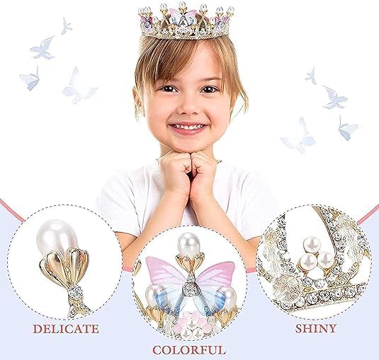 Image of Crystal Tiara Crown Pearl Princess Costume Crown Headband Flower Pageant Handmade Hair Accessories Cosplay,Birthday,Celebration for Girl Women