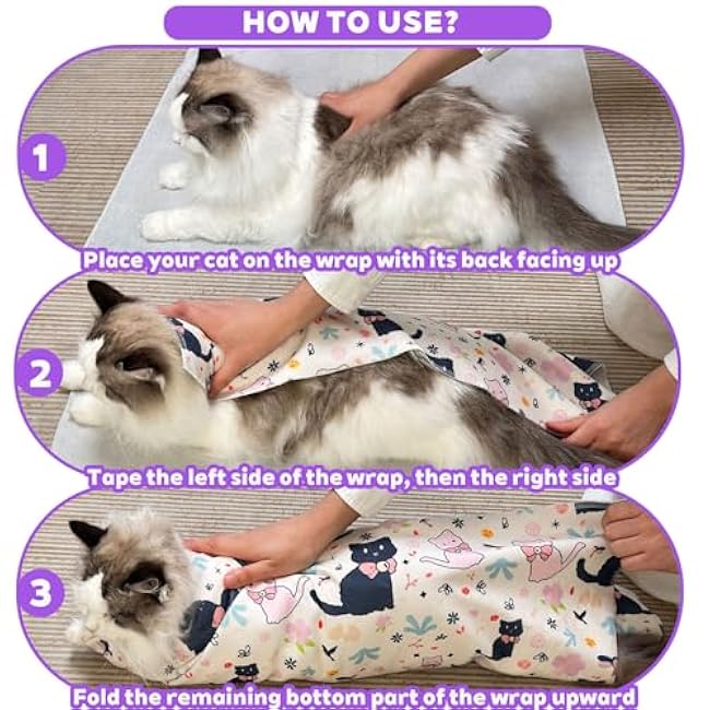 27.6 Cat Grooming Wrap, Cat Wrap for Cutting Nails, Medicine, Teeth Brushing, Cat Nail Trimming Restraint, Self-Adhering Cat Swaddle Wrap, Anti-Scratch Anti-Escape L(Within 15lbs)-xsOKDLGm