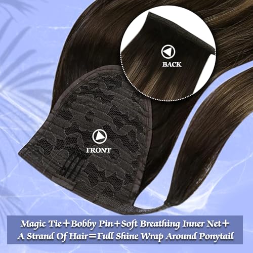Image of Full Shine Real Human Hair Ponytail Extension, Mocha Brown Long Hair Style