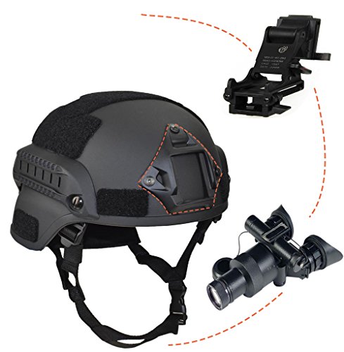 Jadedragon MICH 2000 Style ACH Tactical Helmet with Protect Ear Foldable Double Straps Half Face Mesh Mask & Goggle