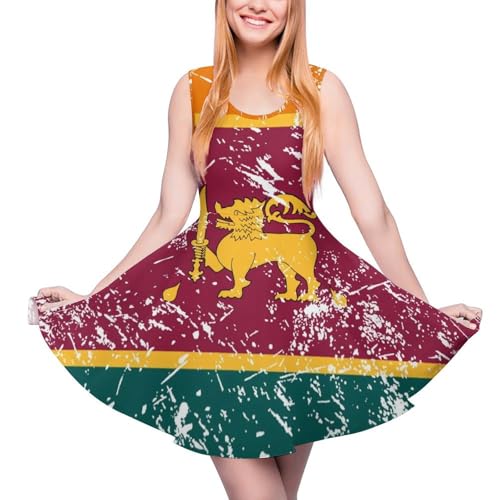 Sri Lanka Vintage Flag Sleeveless Dresses Summer Vacation Beach Tankdress