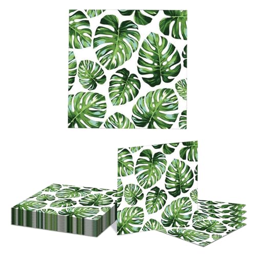 Kotkiddy 20 Stück Tropische Dschungelblatt Servietten, Grüne Monstera Palmenblatt Design Einweg Papier Servietten für Dschungel Party, Sommer Camping Dekoration