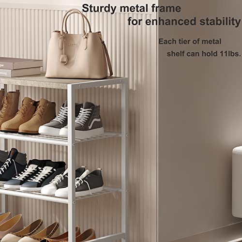 Image of HOMEFORT 4-Tier Shoe Rack, Modern Industrial Shoe Storage Tower, Narrow Shoe Organizer for Closet Entryway, Small Shoe Rack Table with Durable Metal Shelves and MDF Top, White Oak