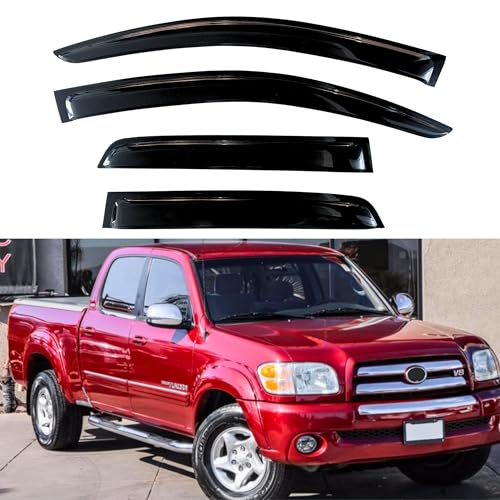 Image of KPY Window Visor Compatible with Toyota Tundra Double Cab 2004-2006, Rain Guard Window Vent Deflectors Tape-On Style, 2004 2005 2006 (Double Cab Only)