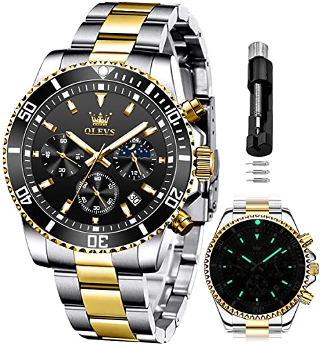 Image of OLEVS Mens Watches Chronograph Luxury Dress Moon Phase Quartz Stainless Steel Waterproof Luminous Business Calendar Wrist Watch