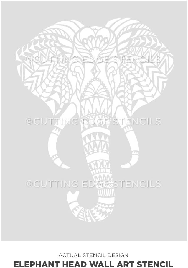Elephant Head Wall Art Stencil - DIY Tribal Design - Geometric Stencil for Home Makeovers (Medium)