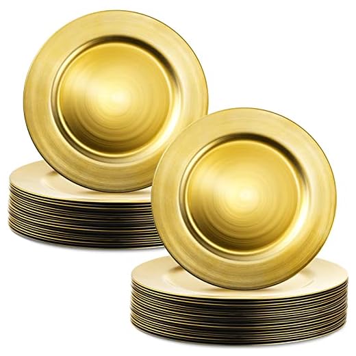 24 Pieces Charger Plates 13 inch Chef Round Plates Plastic Metallic Foil Plate Reusable Charger and Service Plate for Wedding Party Event Decorations (Gold)