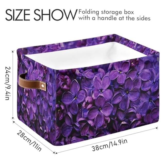 xigua Spring Lilac Purple Floral Large Storage Basket, Foldable Storage Basket, Waterproof Coating Storage Box with Handle Storage Bag, for Home & Office, 1PCS