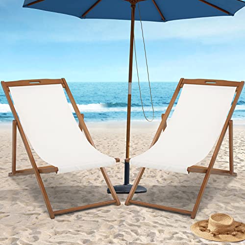 Dkeli Beach Sling Chairs Set Of 2 Outdoor Folding Portable Beach Chairs With Solid Wooden Frame And Polyester Canvas Reclining Adjustable Patio Lounge Chair For Yard Pool Balcony Garden #TOP10