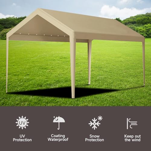 Rutile 10 x 20 FT Carport Replacement Cover, Heavy Duty Car Tarp Canopy Tent Garage Top Shelter Cover with Fabric Leg Pole Skirts and Ball Bungees Beige (Only Top Cover, Frame is not Included) by Rutile - Used condition - Image 5