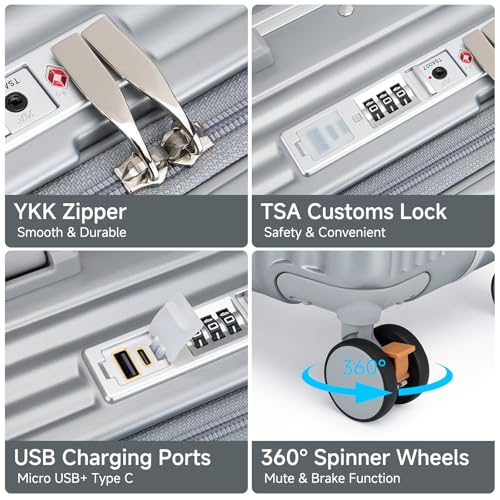 Sea choice 2 Piece Luggage Set 20/28 Front Opening Luggage PC Hard Shell Suitcase Top Opening Luggage Suitcase with USB Port Cupholder TSA Lock 4 Wheels - Image 6