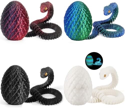 Joycabin 4 Stück 3D Gedrucktes Schlange mit Ei, Fidget Spielzeug, Stil A | 3D Gedrucktes Tier Spielzeug mit Überraschungsschlange für Kinder und als Weihnachten Ostern Dekoratives