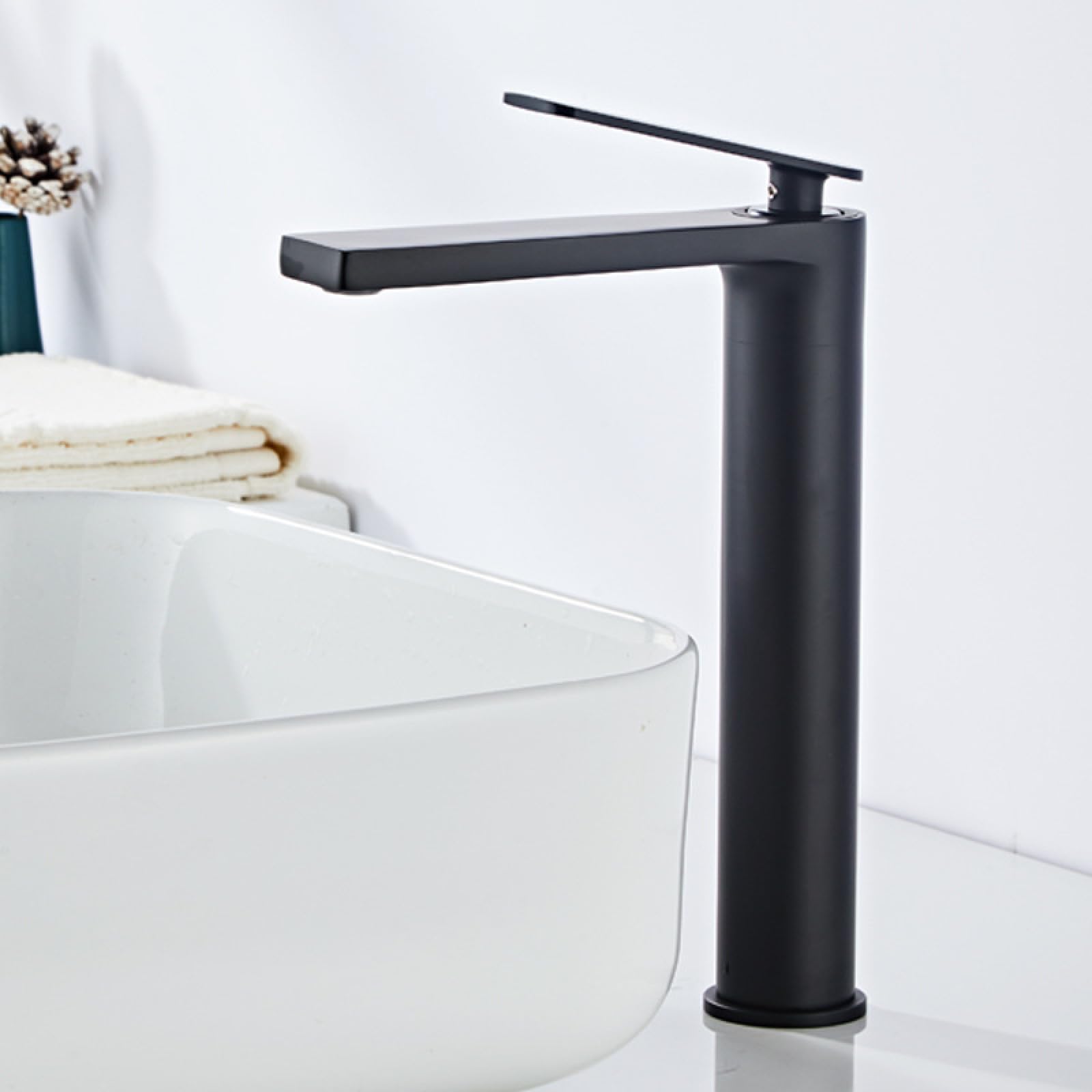 Fanjubei Black Tall Bathroom Hot And Cold Water Copper Basin Faucet Above The Counter,