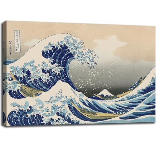 Image of The Great Wave off Kanagawa by Hokusai Canvas Wall Art Japanese Classic Artwork Painting Decor for Living Room Large Abstract Seascape Picture Print for Bedroom Office Home Decoration - 32 inchx48 inch
