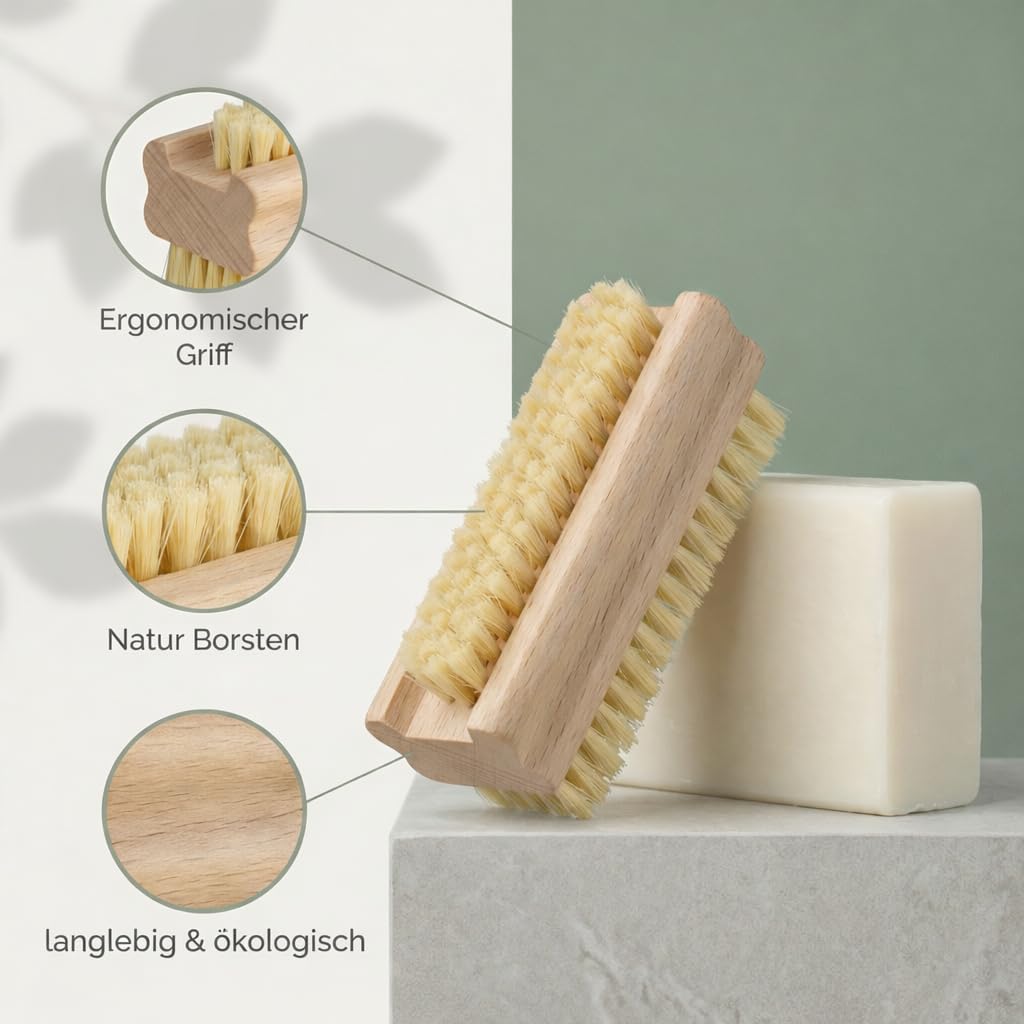 MC-Trend - Set di 3 spazzole per unghie e mani in legno, con setole naturali dure e morbide, senza plastica e vegano, Made in Germany