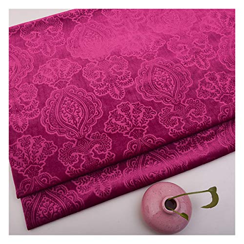 NAKAN Tela de Terciopelo con Estampado de Flores por Metro Tela de Terciopelo Decorativa Floral de 145cm Ancho para Muebles Tapicería, Manualidades, Cortinas, Decoración del Hogar(Color:Rojo Rosado)