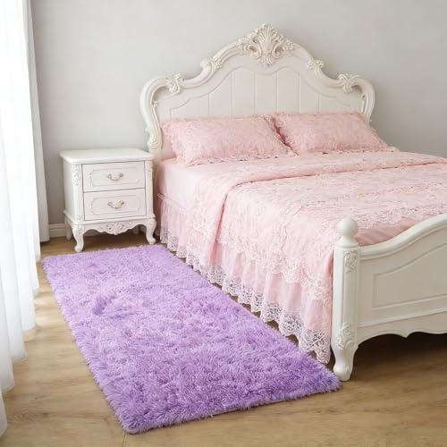 Tapis de salon 110 x 350 cm pourpre grand format lavable