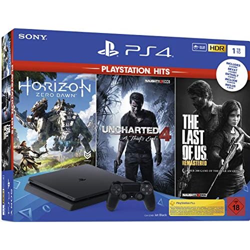 PlayStation 4 - Hits Bundle (1TB, schwarz, slim) inkl. Uncharted 4, The Last of Us, Horizon Zero Dawn