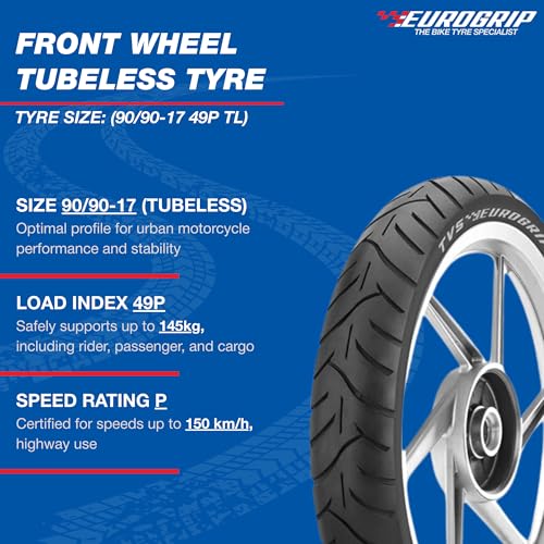 Image of Eurogrip Tyres | 90 /90-17 49P ATT455F Tubeless Bike Tyre | Tyre for Front
