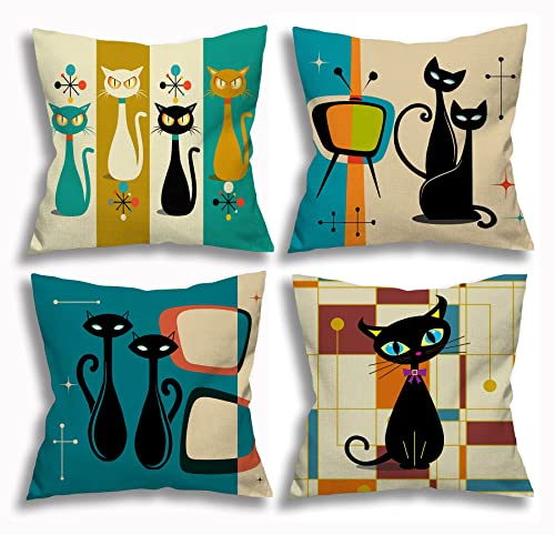 Jiuyiqibz4 Linen Throw Pillow Cases(Set Of 4) Cushion Cover For Sofa Bed Home Decor,Two Sided 3D Print Cat Pillows Covers,18 In×18 In #TOP2