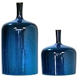 Ceramic Vase Blue Flower Vases - Set of 2 Modern Reactive Glaze Blue Vases for Centerpieces, Unique