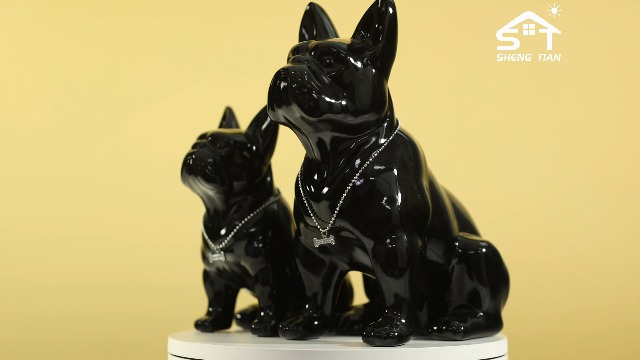 Statue Bouledogue Français En Résine 22 Cm – Design Moderne Argenté Avec Collier – Déco Salon Bureau