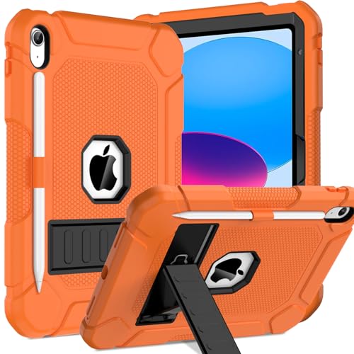 Protège iPad 10e génération robuste orange anti-chute avec porte-crayon utile