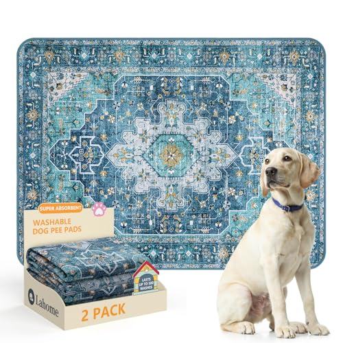 Image of Lahome Reusable Washable Puppy Pads - 2 Pack Super Absorbent & Waterproof Dog Training Mats for Potty, Crate and Floor - Leakproof Pee Pads with Non-Slip Backing (Blue, 36 inchx48 inch)