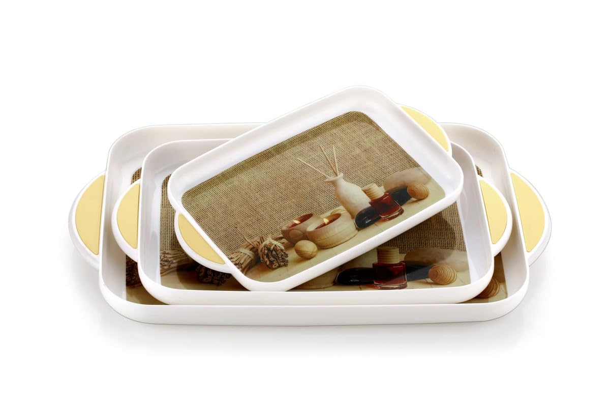 SORATH Celebration Flower Printed Rectangular Serving Tray Set Plastic Material Glossy Finish Bpa Free Tray With Handle For Tea,Coffee,Snack,Kitchen & Dining Table Home Décor (Rose Pink, Set Of 3) (B0CJ4TNNBB) Amazon Price History, Amazon Price Tracker