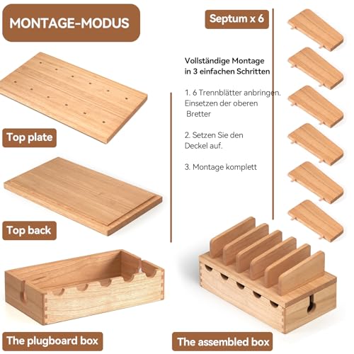 KIRIGEN Kabel-Management-Box aus Holz, Kabel-Organizer, Versteck, Steckdosenleisten, elektrische Stecker, Schreibtischkabel, Station, Schutz