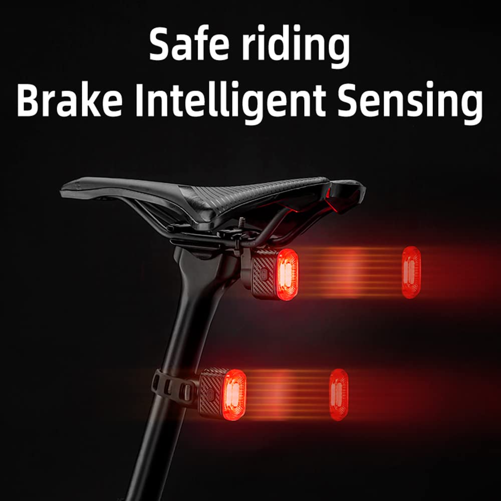 TIORU Smart Bicycle Brake Light Ipx6 Taillight Type-C Bike Tail Rear Light Auto Stop LED Riding Warning Safety Cycling Light