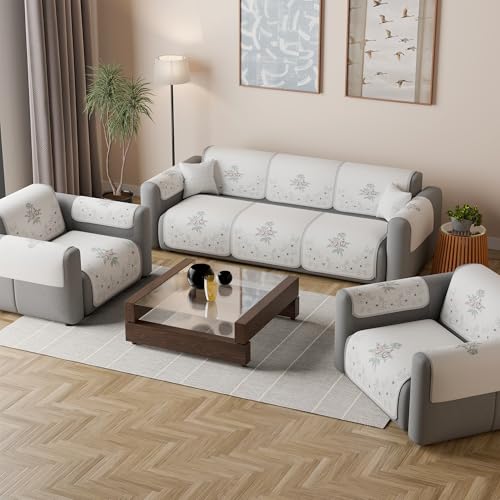 Image of Kuber Industries 5 Seater Sofa with Arm Cover | Slipcover for Living Room | Thick & Cozy | Non-Slip Comfort Sofa Cover Set | Painting Delta 1380 - Cream