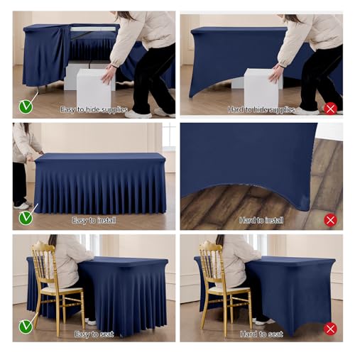 Image of Outpain 6ft Spandex Table Cloth for Standard Folding Tables-4Pack Navy Blue Table Cloth Table Protector for Party, Wedding, Cocktail, Banquet, Festival