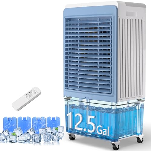 Image of Uthfy 5500 CFM Swamp Cooler Air Conditioner, Outdoor Evaporative Air Cooler with 12.5 Gal Water Tank, Remote, 120 Oscillation, 12H Timer, 44 inch Portable AC with Copper Motor for Patio, Garage