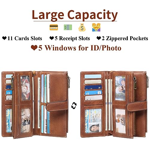 GOIACII Womens Wallets Large Capacity Credit Card Holder Rfid Wallet Women Double Zipper Pocket Leather Bifold Ladies Wristlet Clutch Wallet2