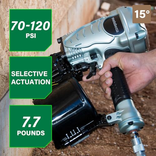 Metabo HPT Coil Framing Nailer, Pro-Preferred Pneumatic Power Nailers in Construction Tools, Versatile Framing Tool for Floor, Truss, and Roof Decking, 15° 1-3/4″ to 3-1/2″ Nails, NV90AG(S) thumbnail 2