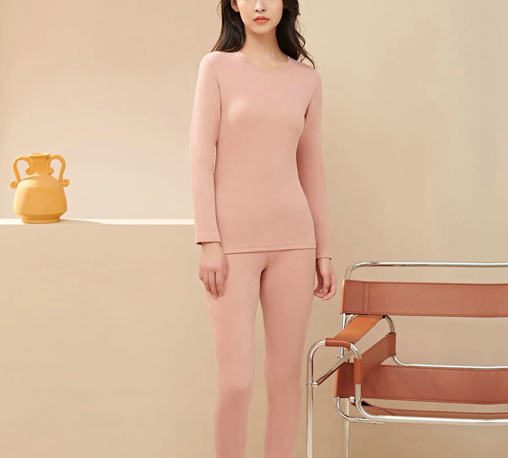 Daesar - Conjunto Dos Piezas Ropa Mujer,Conjunto de Ropa Interior Mujer Algodón Ropa Termica Rosa