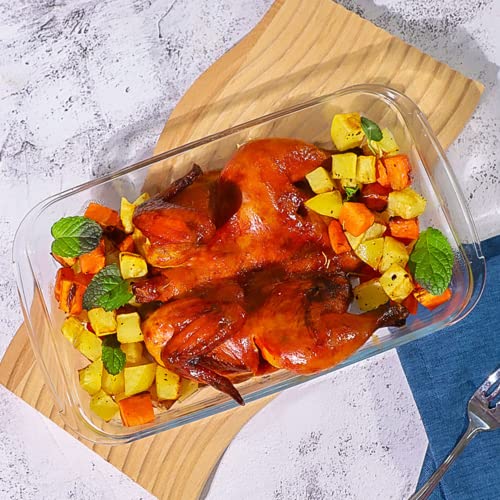 Mapeoes 15X9 3Qt(3L) Tempered Glass Baking Dish,Borosilicate Glass,Oblong-Rectangular,Oven Dishwasher,Microwave,Air Fryer Safe,Large Casserole Dishes For Cookware,Bakeware With Bread Turkey #TOP2