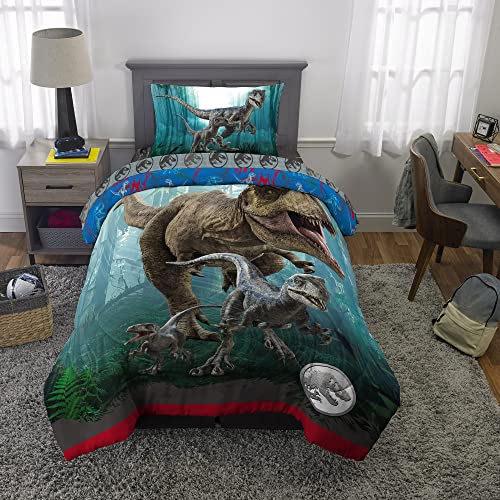 Couette lit simple T-Rex et Velociraptor Blue réversible - 6