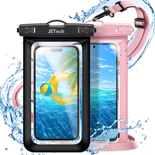 JETech Custodia Impermeabile Smartphone, 2 Pezzi Cover per iPhone 17e 17 16e 16 15 14 Air Pro Max Plus, Galaxy S26 S25 Ultra, Pixel 10 Serie e Altri Fino a 7,2", IPX8 Borsa Asciutta (Nero+Rosa)