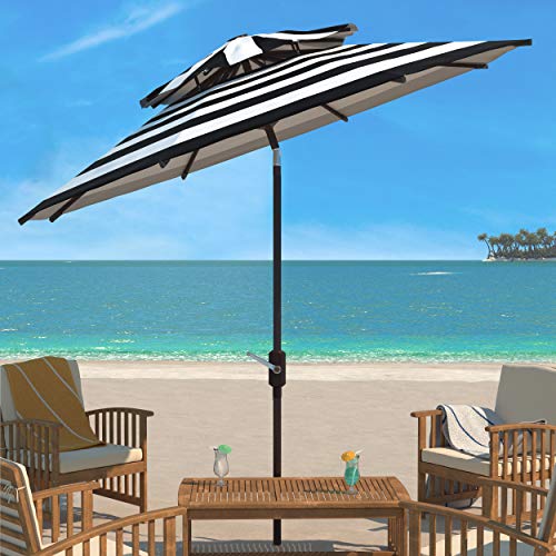 Safavieh PAT8204A Outdoor Iris Fashion Line Black and White 9-Foot Double Top UV Protected Umbrella